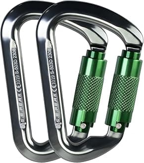SEPEAK UIAA 30kN Climbing Carabiner Clips, Professional Heavy Duty Twist Locking Carabiners for Climbing,Mountaineering, Rappelling, Camping, Hiking, Swings, Large D Ring Hooks