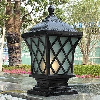 Outdoor Column Lights, 24.4″ Modern Column Lamp IP54 Waterproof Glass Post Light Outdoor E26 Aluminum Fence Post Light Fixtures for Villa Garden Park Lighting Black Pillar Lights