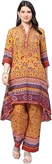 Women Polyester Asymmetric Kurta Palazzo Suit Set