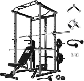 RitFit Power Cage with Optional LAT PullDown/Cable Crossover/Smith Machine System, 1000LB Squat Rack for Home & Garage Gym, with Weight Storage Rack and More Training Attachments, ASTM-Certified