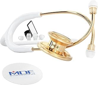 MDF® MD One® Stainless Steel Premium Dual Head Stethoscope - 22K Gold Edition - White (MDF777K-29) (Gold and White)