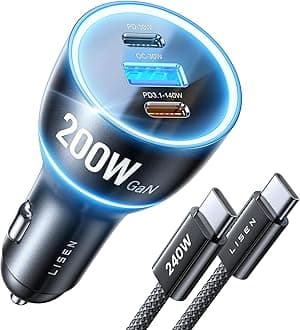LISEN 170W Car Charger with 1M 240W USB C Cable, Auto Charger [PD3.1] Car Accessories Compatible with iPhone 17 16 15, Galaxy S25 S24 Ultra, Xiaomi 17 Pro MAX, MacBook Pro Air, iPad Mini