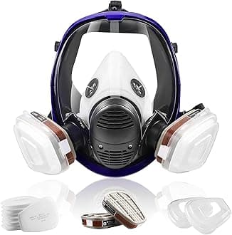 Full Face Respirator Mask with Filters, Anti-Fog Lens Anti-Gas Anti-Dust Gas Mask Against Vapours & Particles, Paint