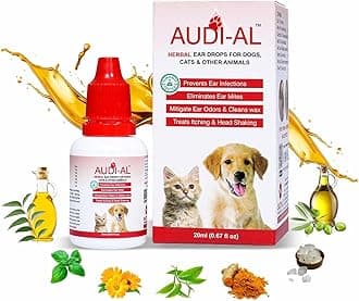 Audial Ear Drops for Pets|100% Herbal Gentle Ear Cleaner for Ear Infections Ear Mites Bad Odour Head Shaking in Dogs and Cats|No Side Effects (Pack of 5)