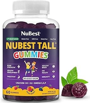 - NuBest Tall Gummies for Kids Age 2+ & Teens | Bone Strength, Immunity, Digestive Health with Calcium, Vitamin D3, K2, B Complex, Magnesium, Zinc | 20+ Vitamins Berries Gummies, No Added Sugar