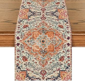 Artoid Mode Boho Bohemia Style Orange Table Runner, Country Rustic Farmhouse Magical Fall Kitchen Dining Table Decoration for Home Party Decor 13x36 Inch