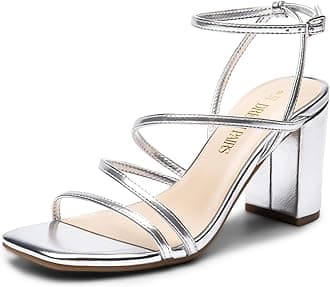 DREAM PAIRS Women's Heels Chunky Block Strappy Square Open Toe Ankle Buckle Heeled Sandals Wedding Party Dress Shoes Indie