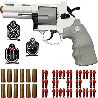 Dreamplay Soft Bullets Revolver Toy Gun, Realistic Foam Blasters Revolver Shooting Game Role-Playing Props Gifts for Adults Children with 12 Shells 100 Bullets and 3 Targets (White)