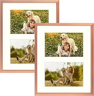 Golden State Art, 4x6 Aluminum Collage Frame, Displays 6x4 Pictures With 2 Openings Mat or One 8x10 Photo, Real Glass, Portrait/Landscape Wall/Tabletop Display, Rose Gold, 2 Pack
