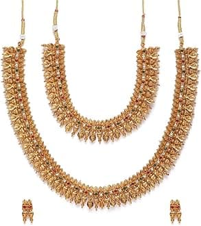 ZAVERI PEARLS Gold Tone South Indian Style Dual Size Necklace & Earring Set For Women-ZPFK9794