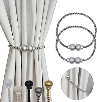 2 Pack Magnetic Curtain Tiebacks Modern Handmade Rope Curtain Tie Backs Decorative Drapes Weave Holdbacks for Home Outdoor Bedroom Office Decorative Curtain, Grey