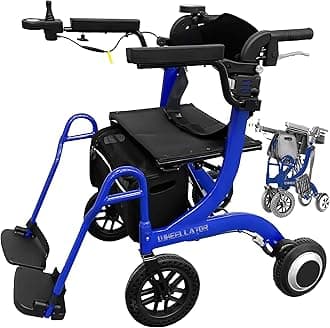 Wheellator 3-in-1 Electric Wheelchair, Rollator Walker & Transport Chair for Seniors, Adults – Lightweight & Portable Electric Walker Wheelchair Combo, All Terrain, Airline Approved (Blue)