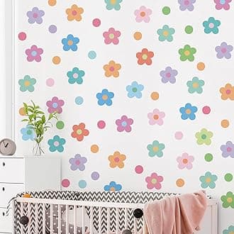 10 Sheets Daisy Wall Decals Colorful Flower Polka Dots Wall Stickers Boho Daisy Floral Vinyl DIY Removable Peel and Stick Wallpaper for Kids Girls Bedroom Nursery Classroom Home Decoration