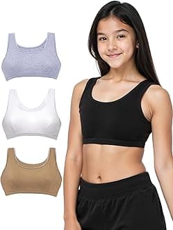DChica Essentials Sports Bra for Girls, Cotton Non-Padded, Non-Wired Beginner T-Shirt Gym Workout Bra with Regular Strap, Training Bra for Teenagers (Pack of 4) Solid & Printed_Color May Vary