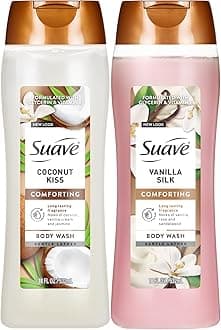 Suave Body Wash Variety 2-Pack, Sweet Vanilla Silk + Coconut Kiss – Gentle Body Washes with Blend Oil Essence, 18 Oz Ea