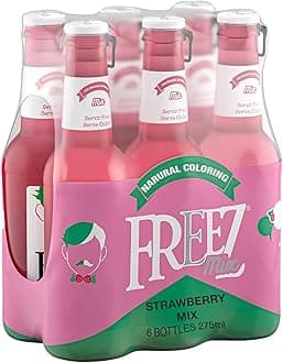Freez carbonated soda flavored cold drink non alcoholic strawberry mix 275 ml each, pack of 6, pink