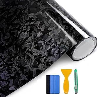 Arespark Black Forged Carbon Fiber Vinyl Wrap, High Gloss Car Wrap Vinyl Film with Bubble Free Air Release Technology DIY Auto Decoration Sticker 1ft x 5ft with Tools