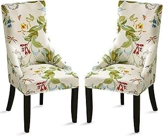 Liykimt Stretch Wingback Side Chair Slipcover-Accent Chair Cover Slipcover with Arm,Washable Upholstered Arm Dining Chair with Nailed Trim Protector for Dining Living Room(Beige/Olive Green,2)