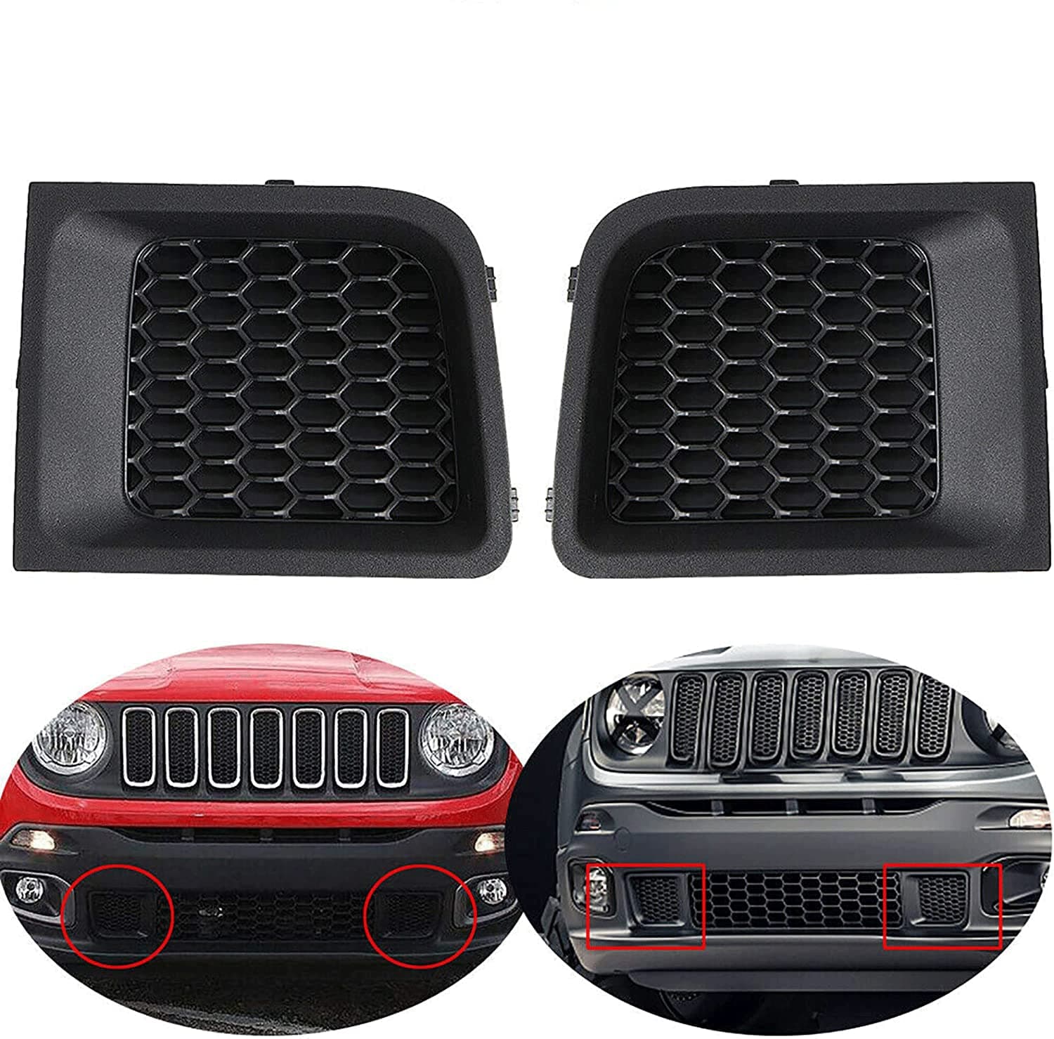 Front Bumper Grille Insert Bezel Cover Replacement (LH + RH) for Jeep Renegade 2015-2018 Sport Latitude Trailhawk Limited,Black Bumper Grille Insert (1 Pair)