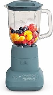 Bella 10-Speed Countertop Blender, Juicer and Smoothies, Fits Anywhere™, Slim Design with Lid and Lid for Dishwasher Stainless Steel Carafe, 450W, Surf