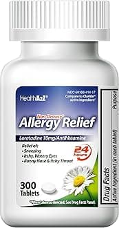 HealthA2Z® Allergy Relief, Loratadine 10mg, 24-Hour Antihistamine, Dye Free, Indoor & Outdoor Allergy Relief, 300 Tablets