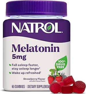 Natrol Melatonin 5mg, Dietary Supplement for Restful Sleep, 60 Strawberry-Flavored Gummies, 60 Day Supply