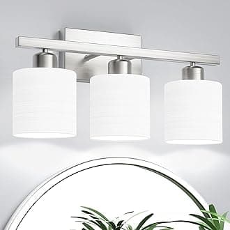 PARTPHONER Bathroom Light Fixtures, Bathroom Lighting Fixtures Over Mirror, Classic Vanity Lights, Modern Vanity Light with Textured Frosted Opal White Glass Shades, Brushed Nickel, 3-Light