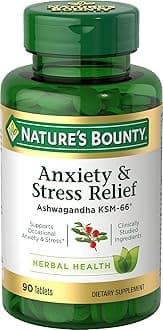 Nature's Bounty Stress Relief, Ashwagandha KSM-66, Supports Occasional Stress Relief, Dietary Supplement, 2 Tablets per Day, Vegetarian Tablets, Gluten Free, 90 Ct