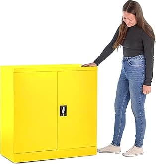 MMT Furniture Steel Storage Cabinet Yellow - 2 Door Lockable Filing Cabinet - Metal Storage Cupboard for Home, Office Documents, Files, Kitchen, Pantry & Garage - Yellow