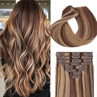 Real Hair Extensions Clip in Human Hair, Seamless Balayage Human Clip ins Extensions for Women 24 Inch Medium Brown and Honey Brown Invisible Straight Clip in Hair Extensions 8pcs Double Weft 90g