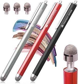 THE FRIENDLY SWEDECapacitive Stylus Pen for Touchscreens – Replaceable Micro Fiber Mesh Tip Styli. Lanyards, Cleaning Cloth and Replacement Tips included. (3 Pack)