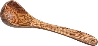 Naturally Med - 12" Olive Wood Soup Ladle - Wooden Cooking Spoon, Gravy Ladle. For Cooking, Serving, Stirring. Handcrafted of Olive Wood