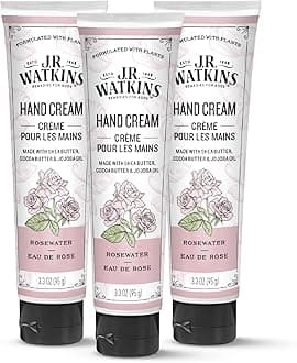 Natural Moisturizing Hand Cream, Hydrating Hand Moisturizer with Shea Butter, Cocoa Butter, and Avocado Oil, Cruelty Free, 3.3oz, Rosewater, 3 Pack
