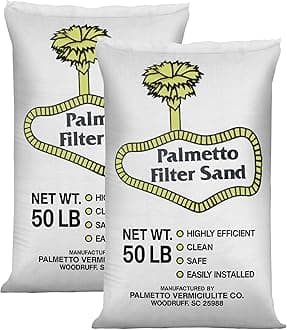 Palmetto 2 Pack Swimming Pool Filter Sand, 50 lb Bag – Natural Silica for Residential & Commercial Filtration Pump Systems – Screens Leaves, Oils, Dust & Hair for Clean and Clear Water