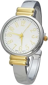 Blekon Original Mother of Pearl Cuff Bracelet Watch for Women with 31mm case Japanese Quartz Movement Metal hinged Bangle Style Cuff Wrist Watch for Ladies…, Two-Tone-2