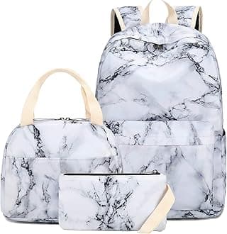 Bluboon Teen Girls School Backpack Kids Bookbag Set with Lunch Box Pencil Case Travel Laptop Backpack Casual Daypacks (Marble 1)