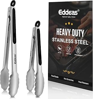 Kitchen Tongs - 9" and 12" Tongs for cooking, Heat Resistant 600 Degrees Stainless Steel Metal Tong and Non-Slip Handle - Perfect for Cooking, Salad and BBQ, Set of 2
