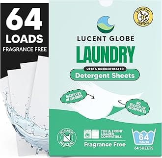 Lucent Globe Laundry Detergent Sheets - Pre-Measured Laundry Sheets - Powerful Stain Removal - Gentle on Skin & Fabrics - Works in All Washers - Convenient and Travel Friendly (Fragrance Free)