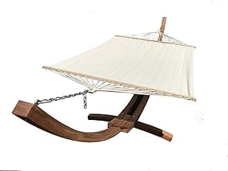 14 Ft. Water Treated Wooden Arc Hammock Stand + Premium Quilted, Double Padded Hammock Bed. 2 Person Bed.450 LB Capacity(Teak Stain/Beige)