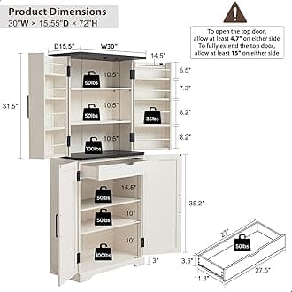 ACCOHOHO 72" Tall Kitchen Pantry, Farmhouse Storage Cabinet with Barn Doors, Organizer, Drawer and Adjustable Shelves, Rustic Wood Cupboard for Kitchen, Dining Room, Bathroom, Off White