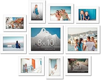 Americanflat 10 Piece White Picture Frames Collage Wall Decor - Gallery Wall Frame Set with Two 8x10, Four 5x7, and Four 4x6 Frames, Shatter Resistant Glass, Hanging Hardware, and Easel Included