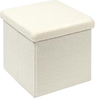 Bonlife Boucle Ottoman Storage,Foot Rest Stool Seat,Folding Footstool for Living Room,Sherpa Ottoman for Bedroom,White,40x40x40cm