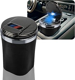 Car Ashtray,Ceramic Liner Car Ashtray for Smell Proof,Portable Ash Tray with LED Car Cup Holder Accessories for Indoor Outdoor Travel Car Smokers(Carbon Fibre Lid), MINI, HT852-PTXH