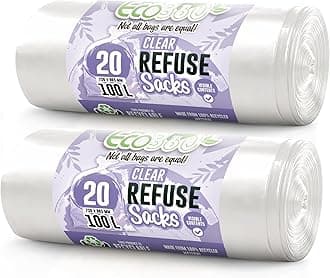 EcoBag - 40 Pack Refuse Sacks - 100L - 22 Microns - Heavy Duty, Leak Resistant Recyclable Bin Bags, Eco-Friendly, Durable Waste Disposal Bags for Household & Commercial Use (736 x 965mm)