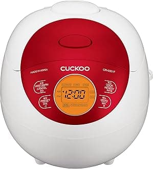 CUCKOO Micom Rice Cooker 3 Cup Uncooked / 6 Cup Cooked, Korean Fuzzy Logic Rice Cooker Small with Delay Timer & Keep Warm Setting, Versatile Food Steamer with Non-Stick Inner Pot, Red (CR-0351F)