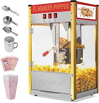 Bonnlo Popcorn Machine Movie Theater Style with 10 Ounce Kettle Makes Up to 4 Gallons, Countertop Popcorn Maker with Stainless Steel Popcorn Scoop, Oil Spoon & 3 Popcorn Cups for Commercial Home, Red