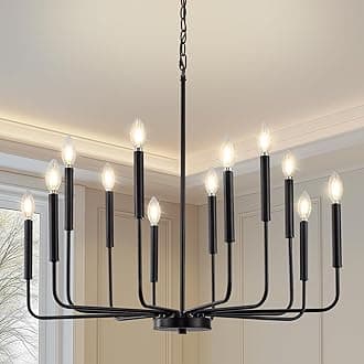 Modern Black Chandelier for Dining Room,Metal 12-Light Kitchen Light Fixtures, Farmhouse Candle Hanging Pendant Light for Living Room Entryway Foyer Bedroom (Bulbs Not Included)
