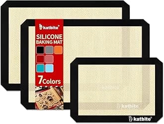 katbiteSilicone Baking Mat Colorful Collection - Set of 3: 2 Half Sheets Mats (11 5/8" x 16 1/2") + 1 Quarter Baking Sheet, Reusable & Nonstick Bakeware Mats for Cookies, Macarons, Bread (Black)