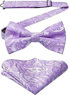 HISDERN Men's Solid Color Pre-tied Bow Tie Adjustable Tuxedo Two Layer Bow Tie and Pocket Square Set with Gift Box