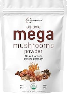 Organic Mega 10 Mushroom Complex Powder for Immune System Booster, 10 Ounce (284 Grams), Chaga Mushroom, Lions Mane, Turkey Tail, Cordyceps, Reishi Mushroom